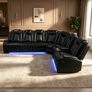 Black Breathing Leather 3-Piece Living Room Recliner Sofa, contemporary leather recliner combination, sleek modern silhouette, low maintenance design, practical high-end living room furniture