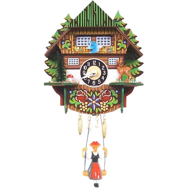 Alexander Taron 144SQ Engstler 6.5in Traditional 3D Wooden Quartz Clock - Battery-Operated Mini Size Home Decor with Swing Girl Design, Holiday Decor & Room Accent Accessory, Analog Clock