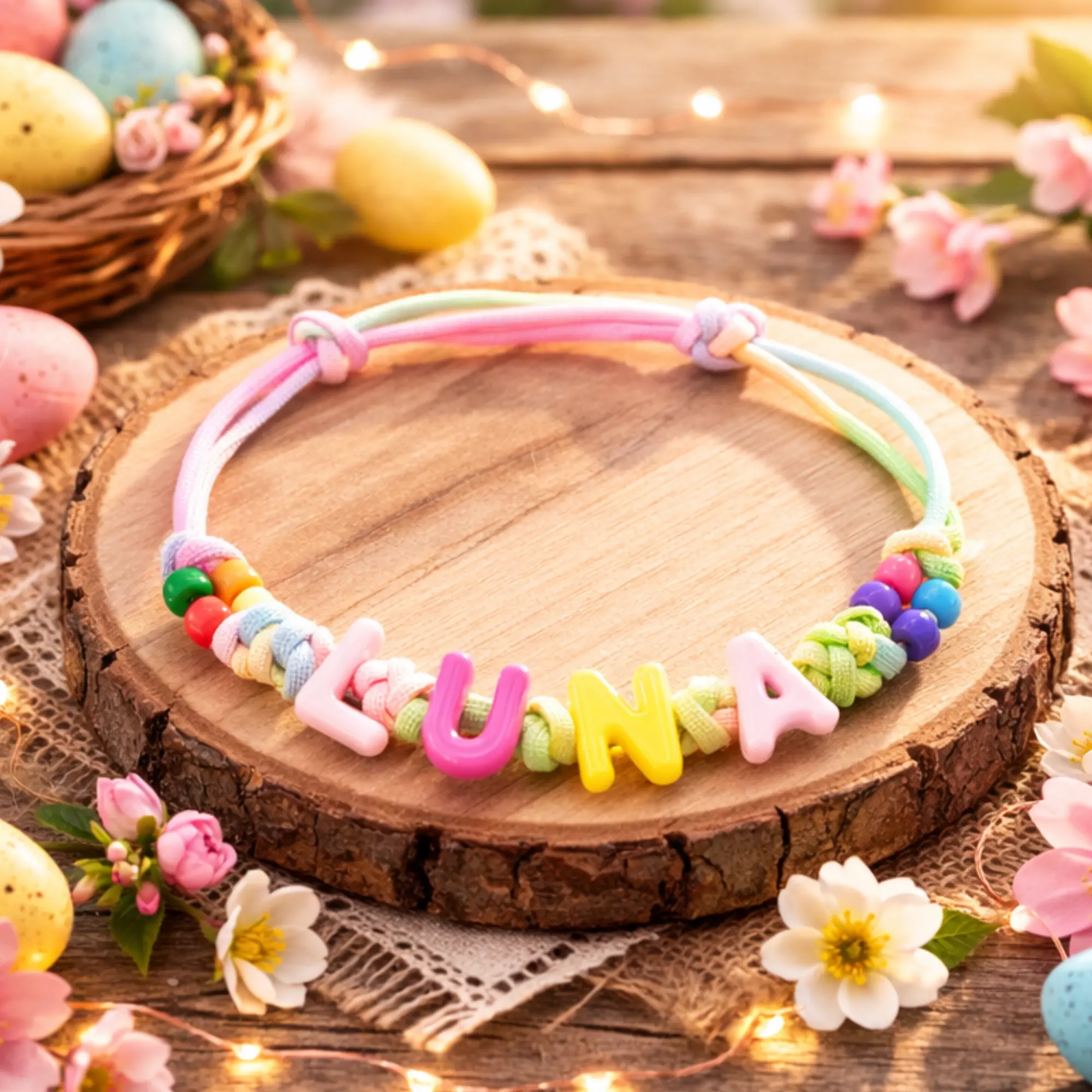 Anita's Stitches Pastel Easter Custom Name Dog Necklace Paracord Adjustable XS-XXL Vibrant Rainbow Color Personalized Pet Collar