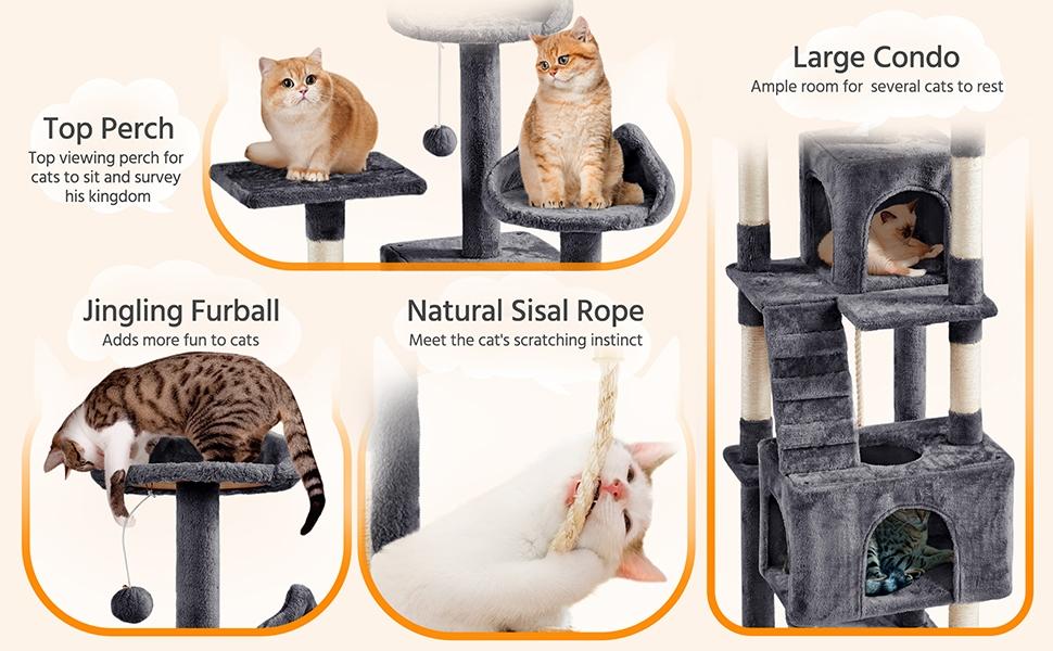 【On Sale】Yaheetech Cat Tree, 42/57.5/65/72in Cat Tower for Indoor Cats, Cat House with Platform, Scratching Posts, Double Condos, Cat Climbing Frame Bed Furniture