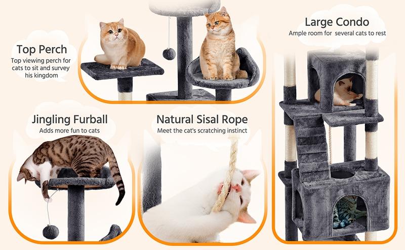 Yaheetech Cat Tree, 42/57.5/65/72in Cat Tower for Indoor Cats, Cat House with Platform, Scratching Posts, Double Condos, Cat Climbing Frame Bed Furniture