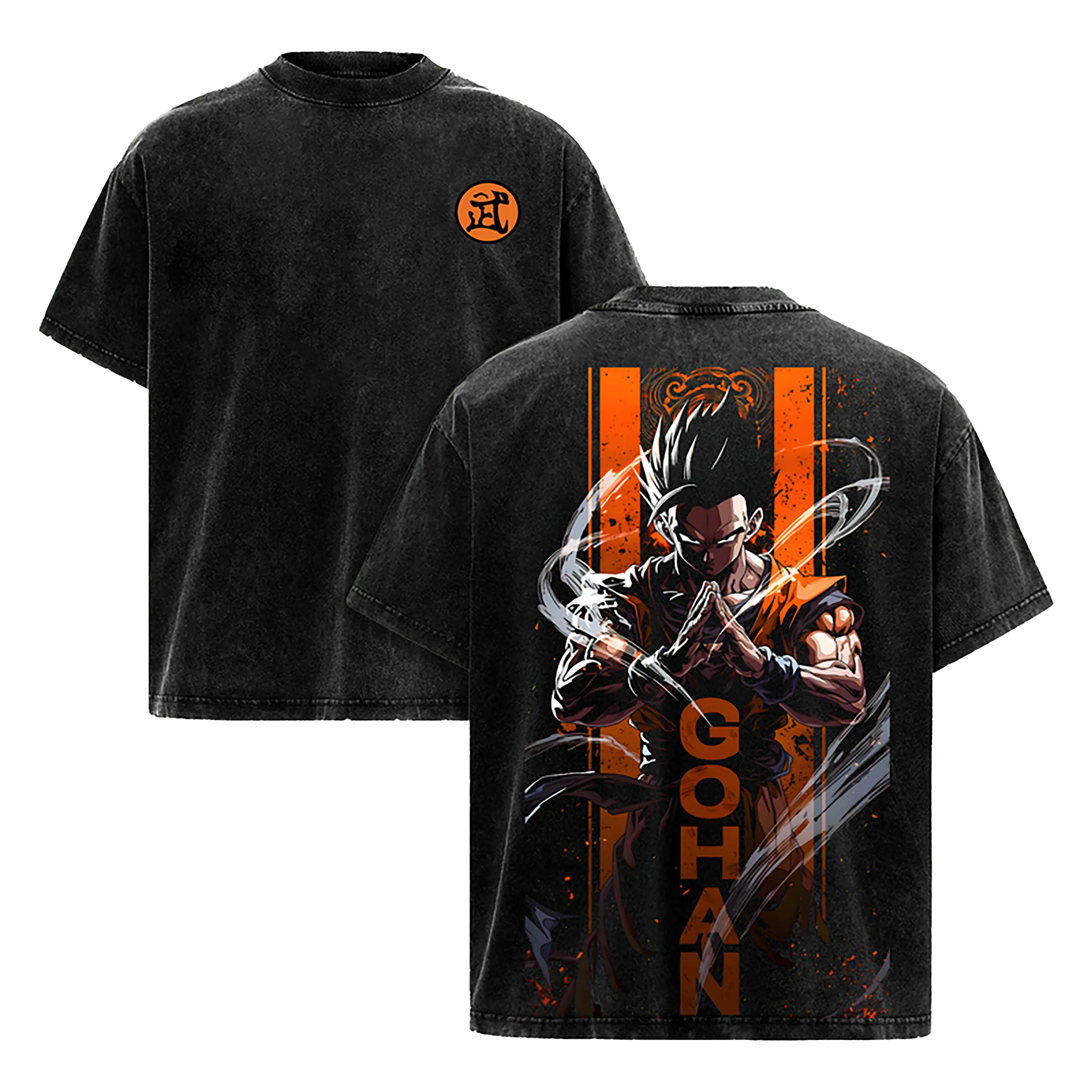 Men's Cotton Short-Sleeve Retro Acid Wash Ultimate Gohan DBZ Anime Tee - Relaxed Oversized Fabric Top with Dragon B Print, Menswear Streetwear Outfits for Joggers