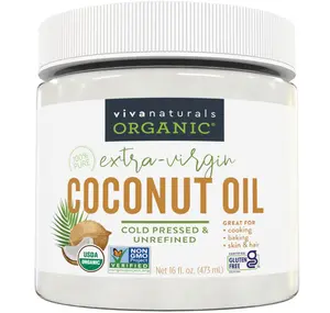 Viva Naturals Organic Coconut Oil, 16 fl oz – Unrefined, Cold-Pressed Extra Virgin Coconut Oil, USDA Organic & Non-GMO, Natural Cooking Oil, Hair Oil & Skin Oil