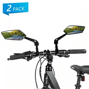 360° Rotatable Bicycle Rear View Mirrors, Adjustable Handlebar Mounted HD Glass Lens, Shatterproof Scratch Resistant Bike Mirrors for Mountain Road City E-Bikes, 1 Pair