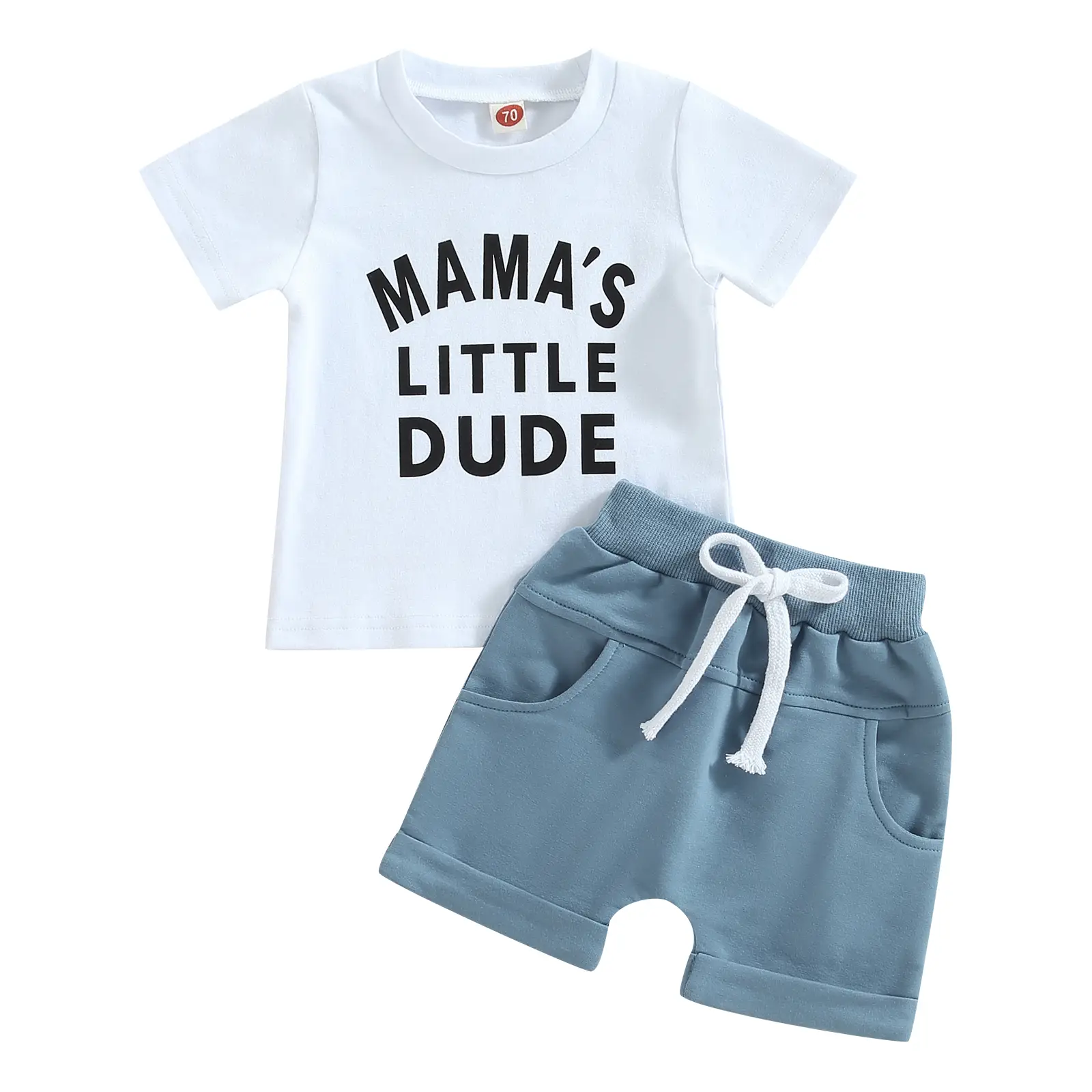 Kid Boys Clothes, Short Sleeve Round Neck Letters Print Loose Shirt + Drawstring Short Pants