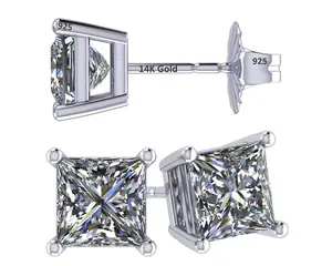 14K Gold Posts & Sterling Silver Princess Cut CZ Stud Earrings Made with Swarovski Zirconia, 1.50-4.00ctw