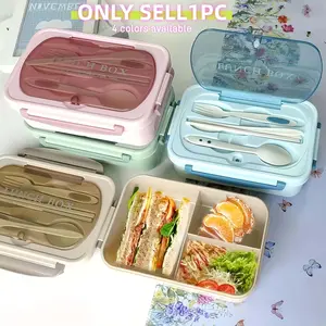 Special Offer 6-Piece Bento Lunch Box Set with Utensils, Microwave Safe Plastic Container, Includes Spoon, Fork, Chopsticks, Knife, Transparent Lid Design