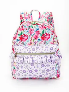 floral With Ruffle Backpack For Girls
