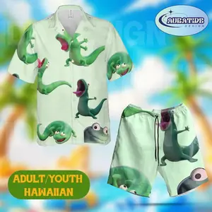 Funny Green Chameleon Hawaiian Shirt Shorts Set Adult Youth Men Women Cute Cartoon Lizard Beach Outfit Summer Loose Casual Aloha Matching Tropical Vacation Gift