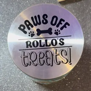 Personalized Pup Jar - Metallic Finish with "PAWS OFF" Design, Ideal for Personalization - Pet Treat Jar