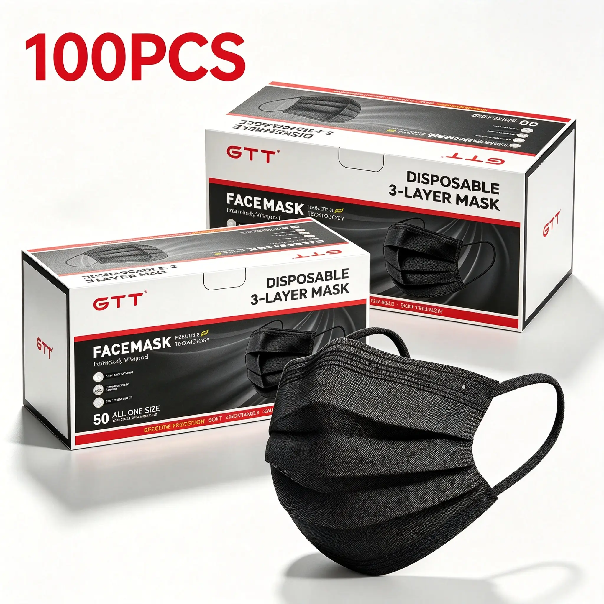 Disposable 3‑Ply Face Masks,100Pcs,Breathable Non‑Woven Masks with Elastic Earloops for Daily, Home, Office & Public Use