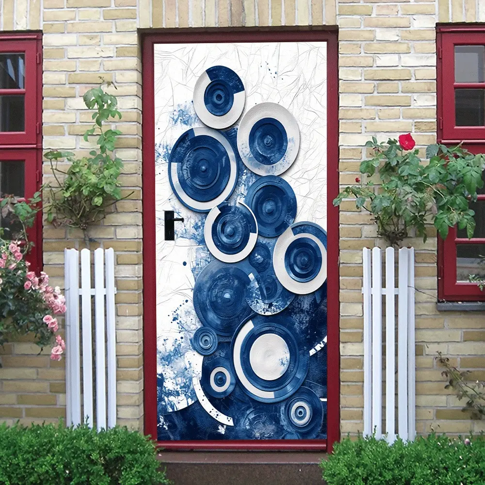 2pcs Modern Minimalist Stereo Blue Circle Wall Stickers Abstract Art Geometric Pattern Self Adhesive Wallpaper Removable Eco Friendly PVC Home Decor for Living Room Bedroom Study  Collage Self-Adhesive