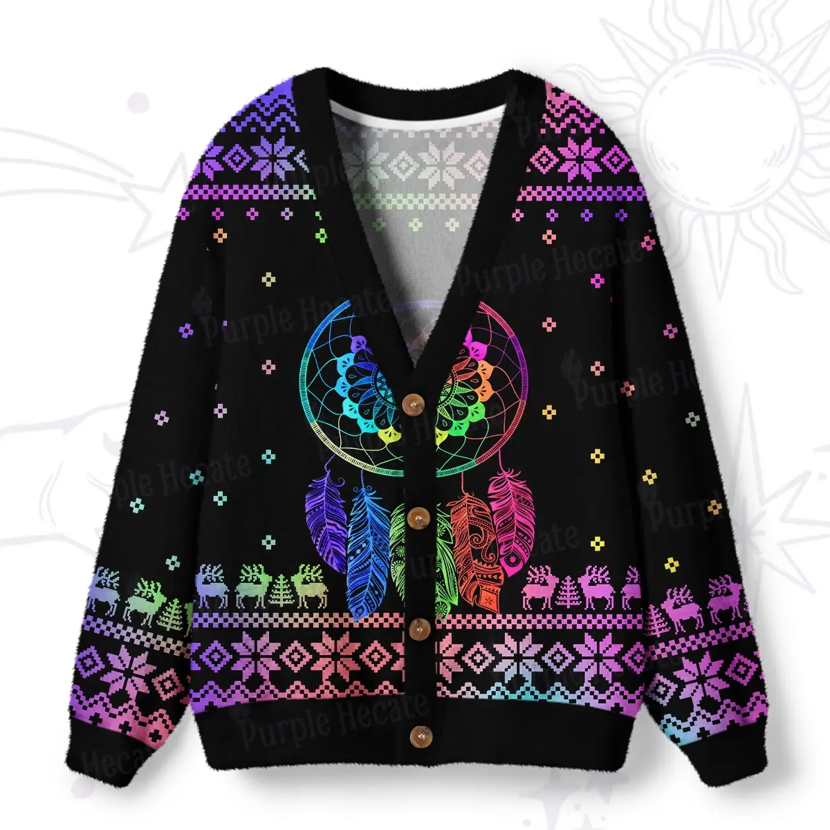 Rainbow Dreamcatcher Ugly Cardigan Sweaters