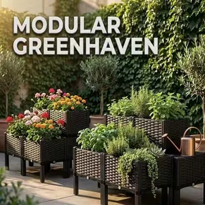 Durable Plastic Multi-Functional Elevated Raised Garden Beds Set - Upgraded Heightened Rectangular Planters with Drainage System, Ideal for Vegetables, Herbs & Flowers for Patio, Garden