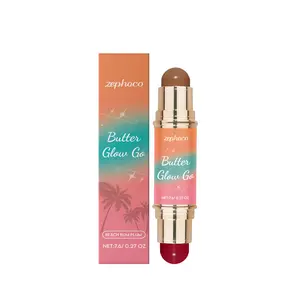 Zephoco Multi-purpose Contour Stick Portable Dual-ended Contour Blush Makeup Stick with Dual Colors for Long-lasting Makeup Brownish-Tan & Purple-Red
