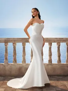 Elegant Strapless French Bride Satin Mermaid Train Wedding Dress, Chic Bridal Gown, Perfect for Weddings, Luxurious Design