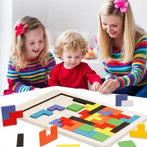 Wooden Tetris Puzzle Blocks for Kids, Colorful Educational Game for Parent-Child Interaction, Hand-Eye Coordination and Logic Skills Development, Wooden Stacking Puzzle