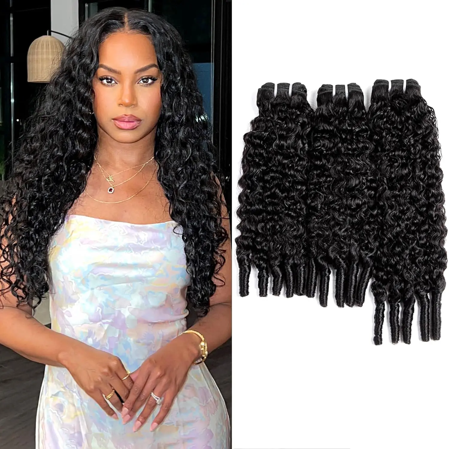 Women's Burmese Curly Human Hair Bundles 14A Unprocessed Burmese Curly Remy Human Hair Weave Bundles, Natural Black, No Tangle, Dyeable, Human Hair Extensions, Natural Looking Hair