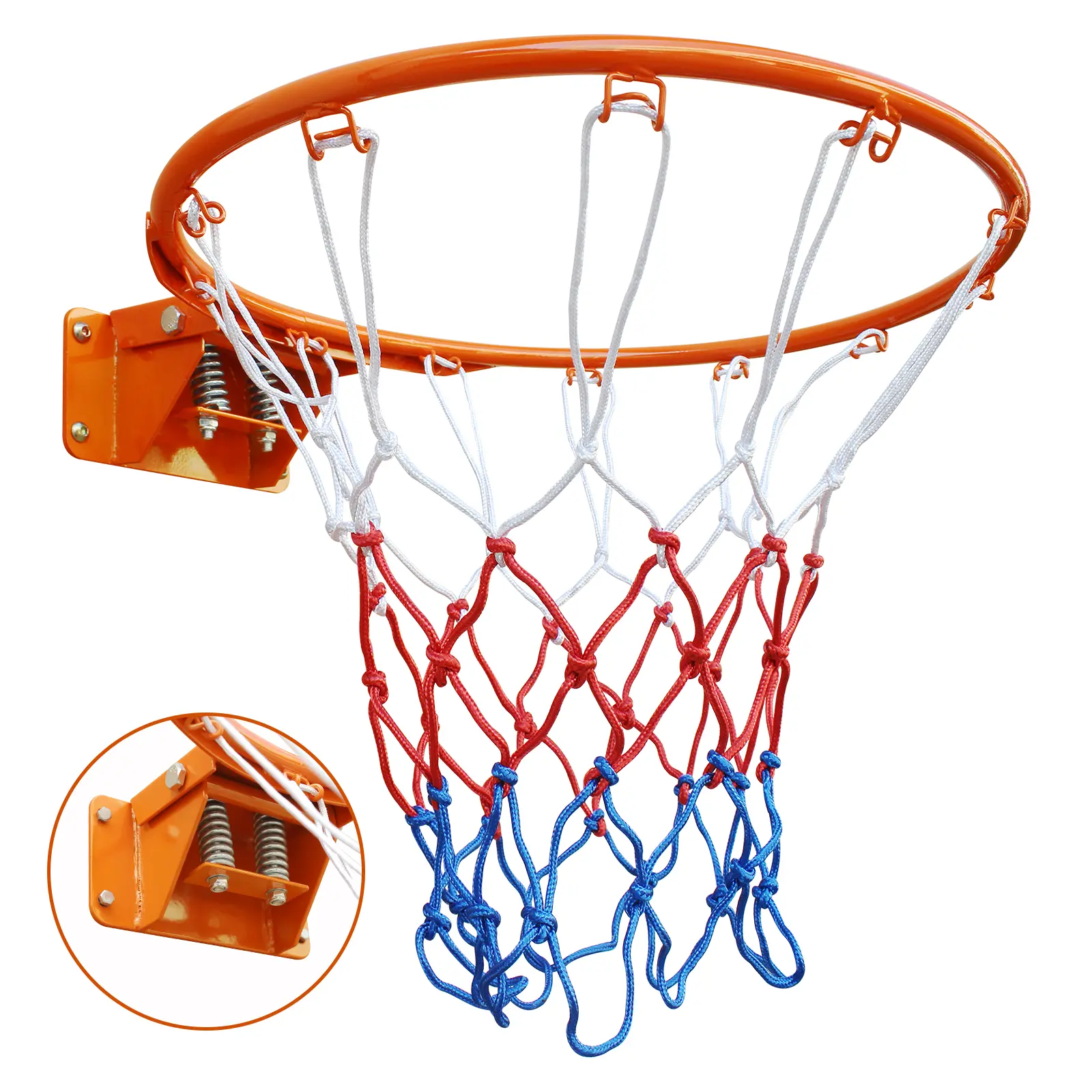 Standard 18" Basketball Rim – Double Spring Steel Hoop with Nylon Net, Heavy-Duty Iron Construction, Orange, for Indoor/Outdoor Play