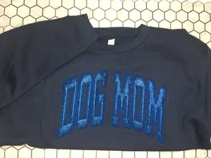 Dog Mom Glitter Embroidered Crewneck customizable - Sporty Korean Sweet Style Womenswear Comfortable Cute Athletic Casual Wear