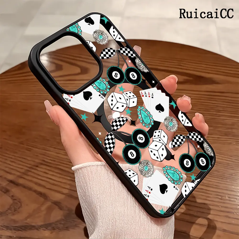 Premium Magnetic Case for iPhone11/12/13/14/15/16/17/air/promax Western Bohemia No. 8 ball Cherry Playing cards y2k cased MagSafe Ready, Anti-Fall, Springtok and Ultra-Thin Design |   Perfect for Everyday Use Protector Screen Protector