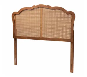 Baxton Studio Leandra Ash Walnut Rattan Queen Wood Headboard