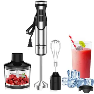 1800W Immersion Blender Handheld 4-in-1 Hand Blender Stick for Ice Crushing Smoothie, Baby Food, Soup, 8 Speed Hand Mixer Turbo Boost Stainless Steel Blade with Whisk, Chopper, Beaker