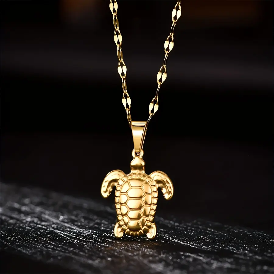 Unisex Cute Nature-Inspired Sea Turtle Stainless Steel Pendant Chain Jewelry Necklaces - Suitable for Daily Wear, Beach Vacations, Gold Gift