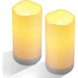 Large Outdoor Solar Powered Candles - Flameless Pillar Waterproof Rechargeable Candle Set, White Resin, LED Light, Rechargeable Solar Battery Included, Waterproof for Patio Decor 3.25" x 6"