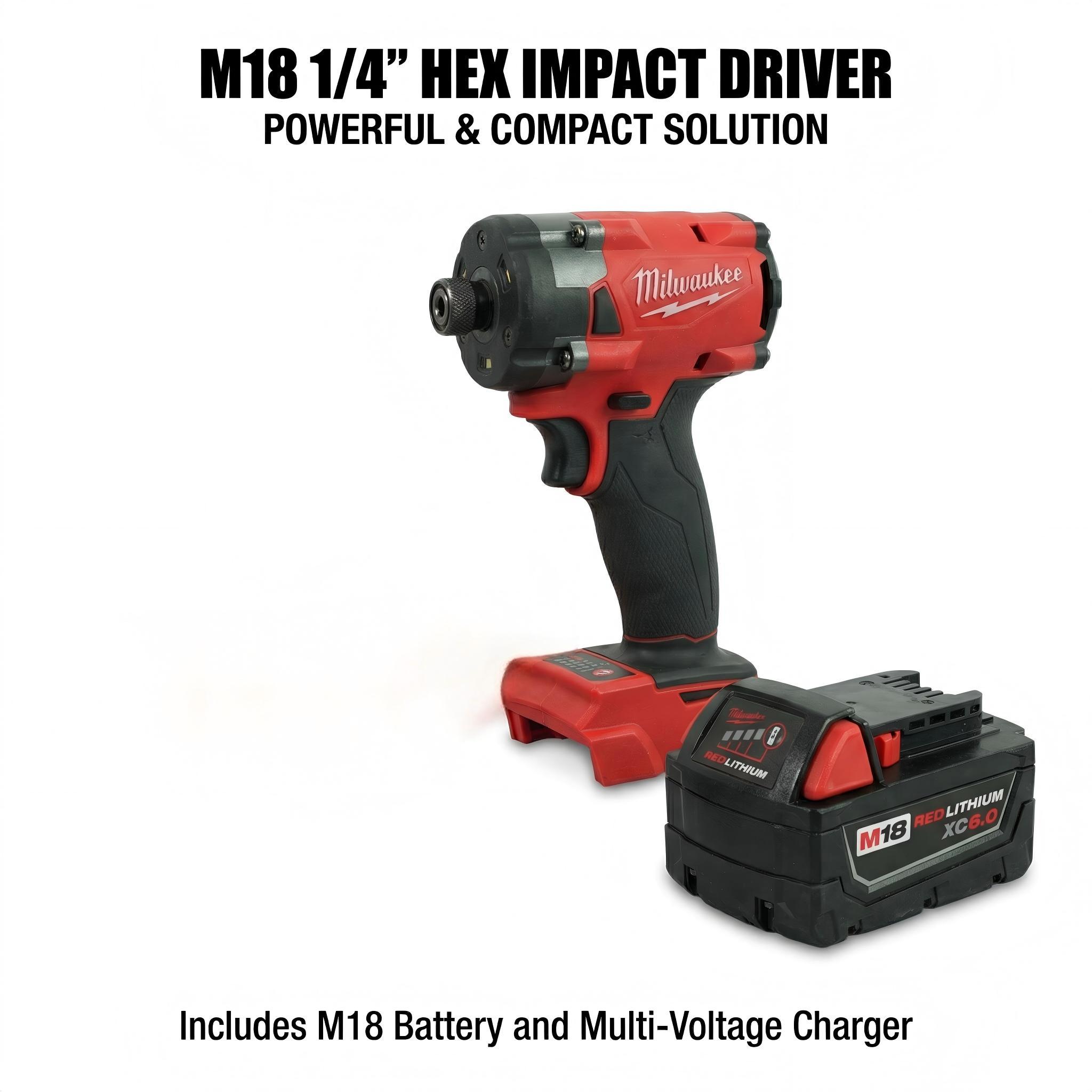 Milwaukee M18 FID3 18V Impact Driver  With Battery Charger for Mechanical Electric Wrench High Efficiency Torque Cordless Lithium Nailer Kit
