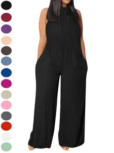 2026 Women's outerwear jumpsuit with a wide-leg, relaxed fit Sleeveless casual style Made from recycled, eco-friendly fabric Moderately stretchy, comfortable, and form-fitting Womenswear