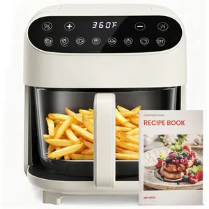 4.5 QT Glass Air Fryer - PFAS-Free & Dishwasher-Safe Basket, 8 Preset Touchscreen, 360° View Cooking, for Healthy Meals in Minutes - White