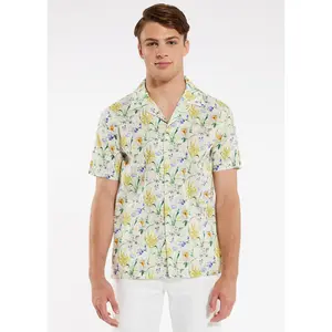 LILAC/YELLOW FLORAL TENCEL/COTTON SHORT SLEEVE WOVEN CAMP SHIRT PM-47001