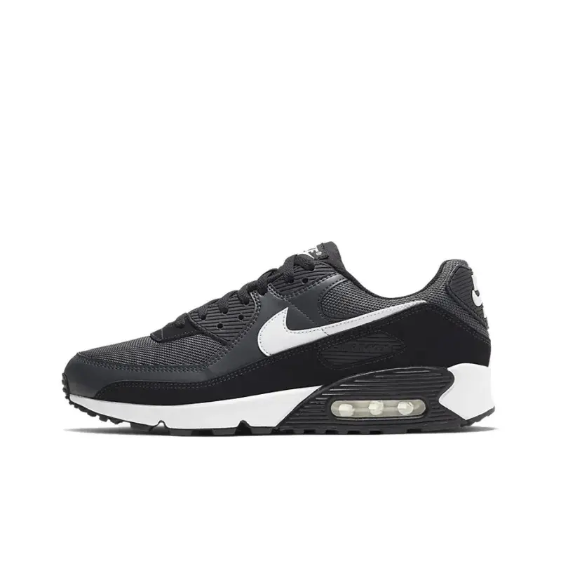Nike Air Max 90 Men’s Athletic Running Shoe - Tonal Grey/Dark Smoke Grey-Black-White, Durable Mesh Leather, Classic Silhouette, Sporty Chic, Max Cushion, Sporty Running Shoes, Street-to-Run, Training Footwear, US M 10 & Other US Sizes