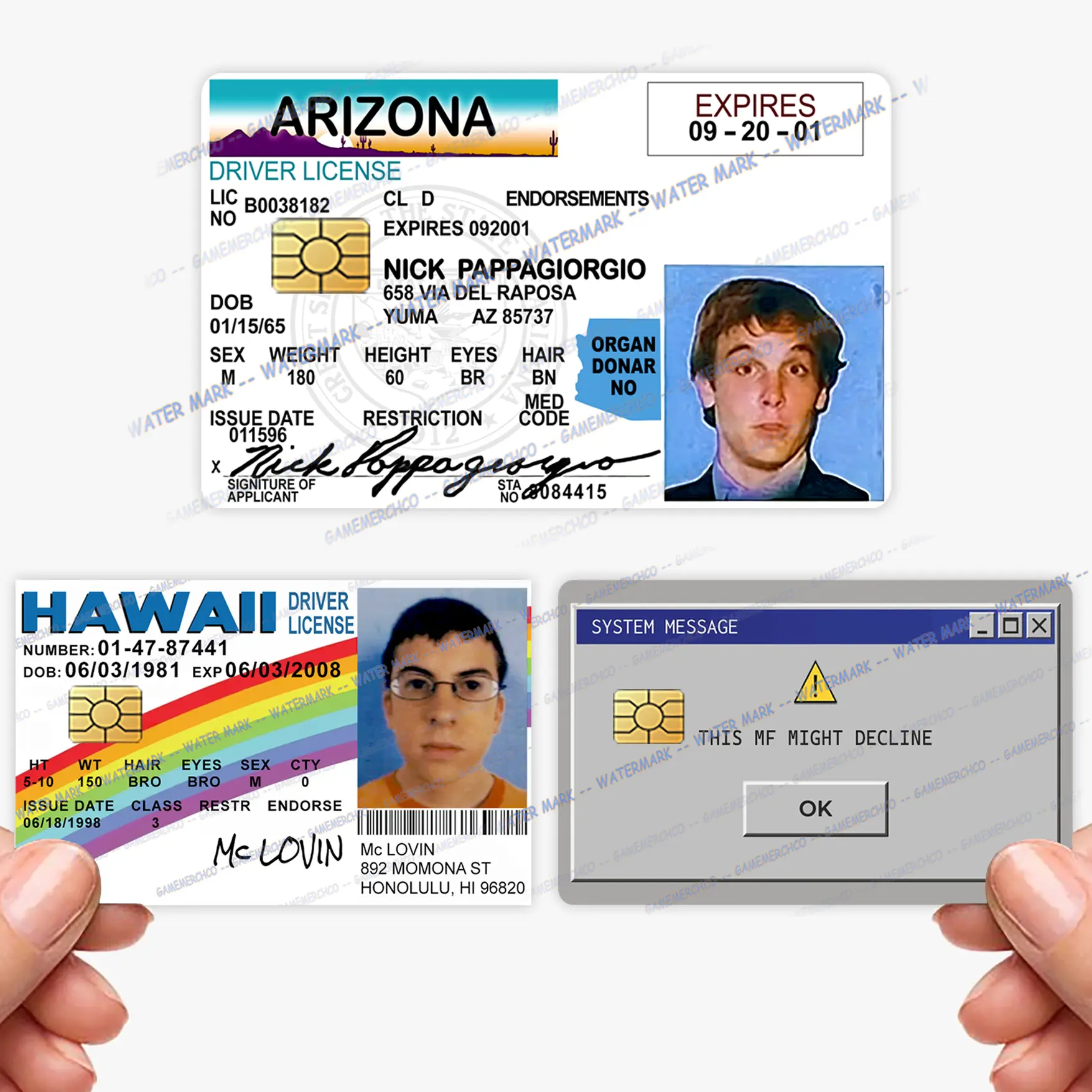 Broke Error Message  No Funds Funny Mclovin and Nick Papagiorgio Prank Custom Credit Card Cover Pop Culture Vinyl Skin Stickers