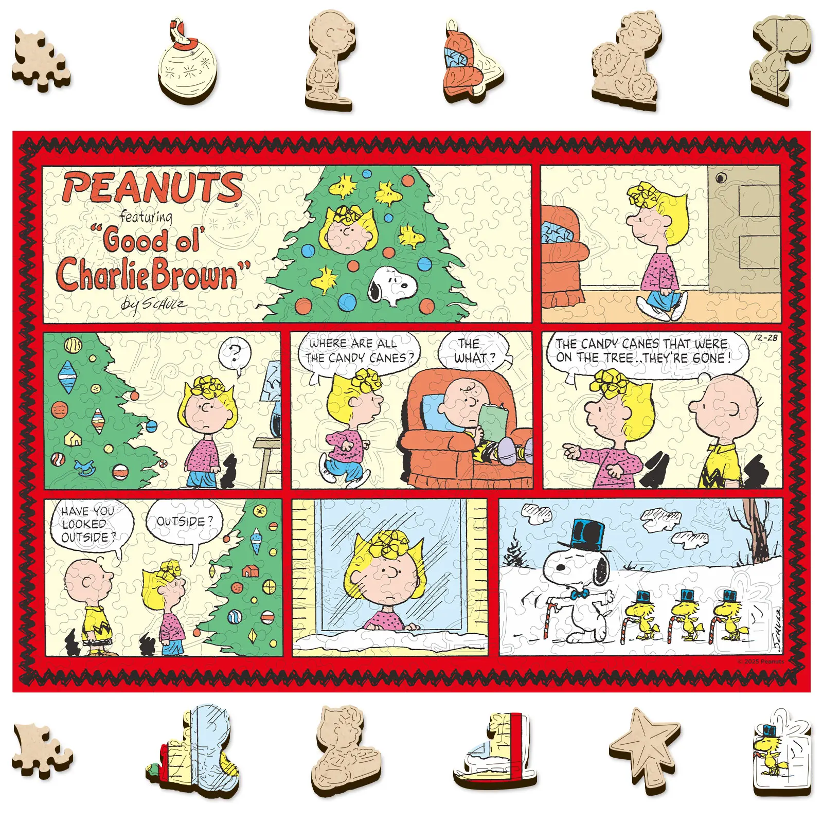 Peanuts Snoopy Puzzle – Christmas Comic – Wooden Puzzles for Adults, 300 Pieces Unique Shaped Jigsaw Puzzles, Precision Laser Cut, 5MM Thick, Officially Licensed Merchandise, 15" x 10.5"