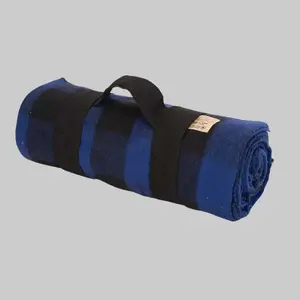 Buffalo Plaid Wool Blanket - Striped Design with Carry Handle - Soft Wool Material