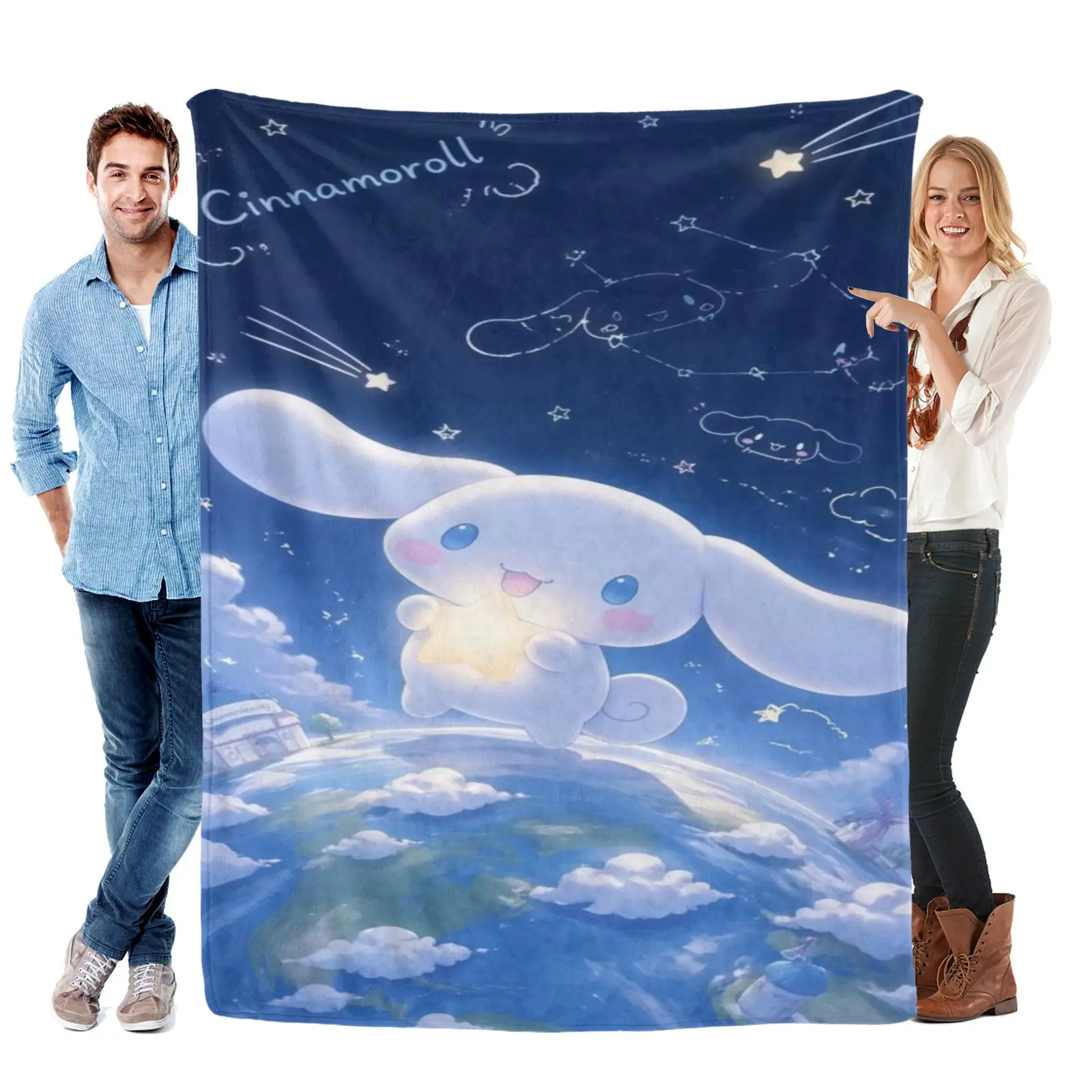 Sanrio Cinnamoroll Flower Wreath Big Face Blanket, Cozy Fleece Cinnamoroll Stuff For Room Aesthetic Decor, Teen Girls