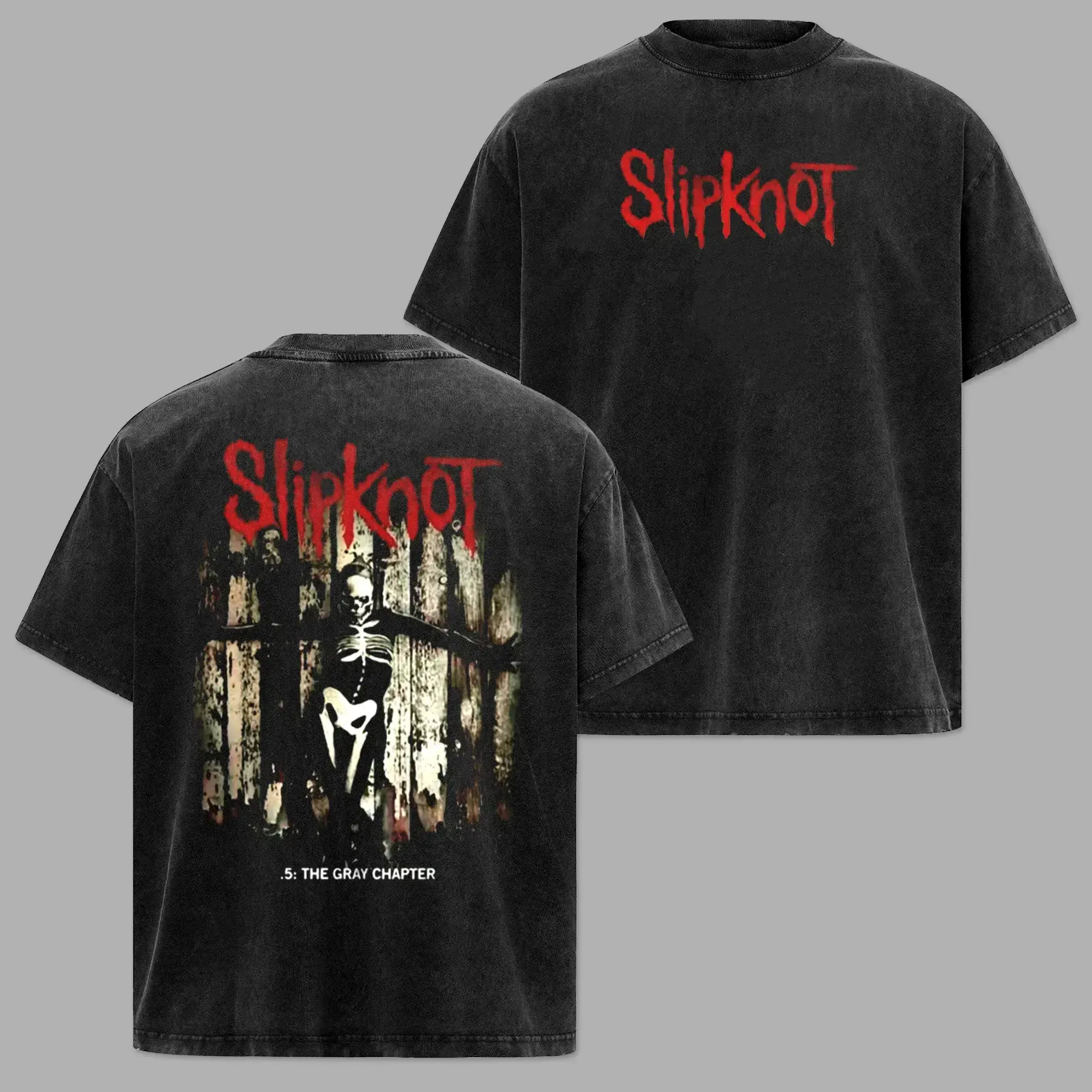 Slipknot The Gray Chapter Vintage Washed Graphic T-Shirt Oversized Heavy Metal Band Tee, unisex casual wear Menswear Top Crewneck Shortsleeve Hoodie Breathable