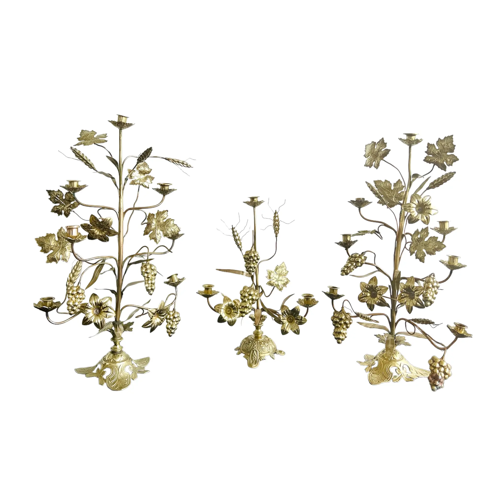Set of French Provincial Brass and Copper Altar Candelabras, 19th Century