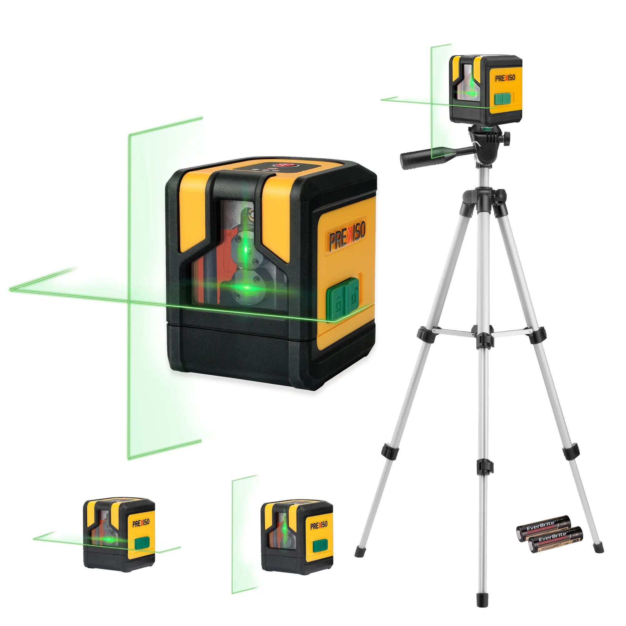#fathersdaygift PREXISO Laser Level with Tripod, 100Ft Dual Modules Self Leveling Cross Line Laser Level, Green Line leveler Tool for Floor Tile, Home Renovation, Construction with 31-1/2in Tripod, 2 AA Batteries