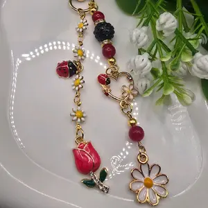 Handmade Ladybug Daisy Bag Charm  Elegant Spring Purse Accessory