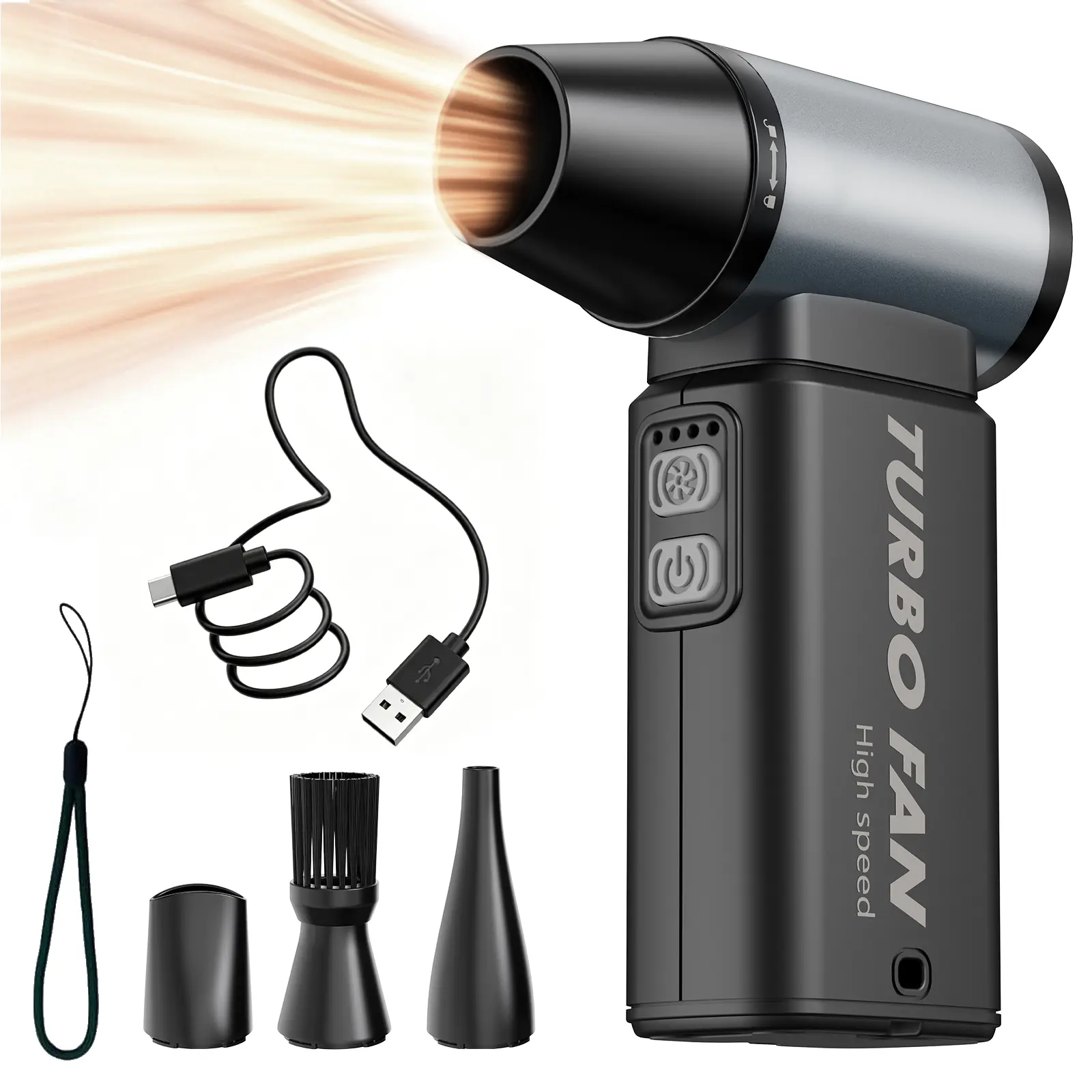Compressed Air Duster | 130000RPM High Power Turbo Fan | All aluminum | 8000mAh Rechargeable Cordless Blower | 4-Speed Adjustable for Car Keyboard Camping Home Cleaning