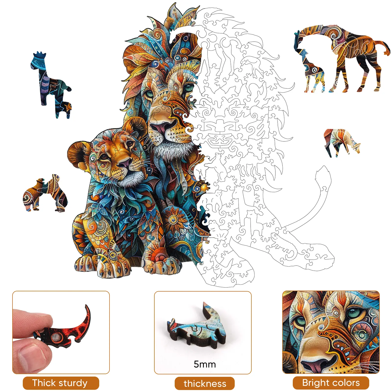 Birthday Gift / Toy/ Kidult Selected Gifts for Father's Day Delobil Premium Thick Puzzles for Adults with Puzzle Saver, Unique Adult Jigsaw Puzzles, Brain Teaser Family Game Gift, Leisure Time Fun Challenge & Stress Relief-Lion Family-200pcs