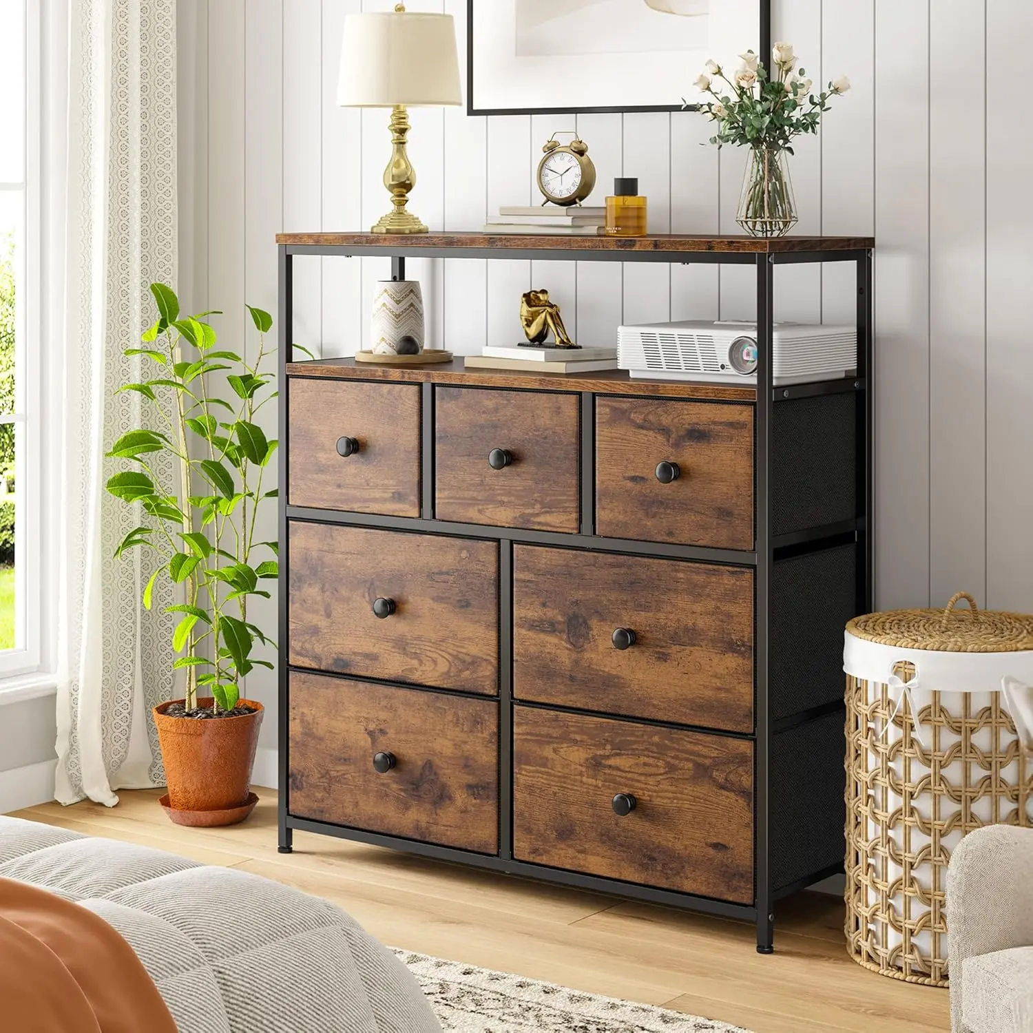 7-Drawer,2-Shelf,Brown