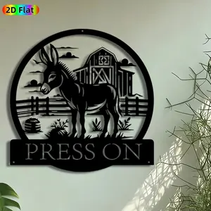 1pc Farm Donkey with Barn Metal Wall Art, Press On Donkey Statue Mural, Iron Craft, Intricate Craftsmanship, Perfect for Housewarming, Thanksgiving Decor, Perfect for Farmhouse Kitchen Garden Fence Decor, Ideal Gift for Rustic Country Enthusiasts.