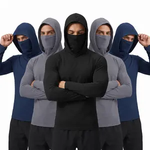 6-piece set men's outdoor work sun protection clothing with sun-blocking hoodie, featuring built-in face mask and neck guard, breathable long-sleeve hoodie