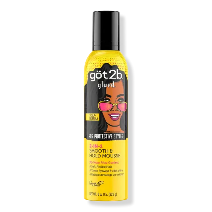 GOT2B GLUED 2-in-1 Smooth & Hold Hair Mousse, 8 oz Gentle Haircare Product for Adults - Frizz Free Styling, G7X Styling & Protective Styles Support