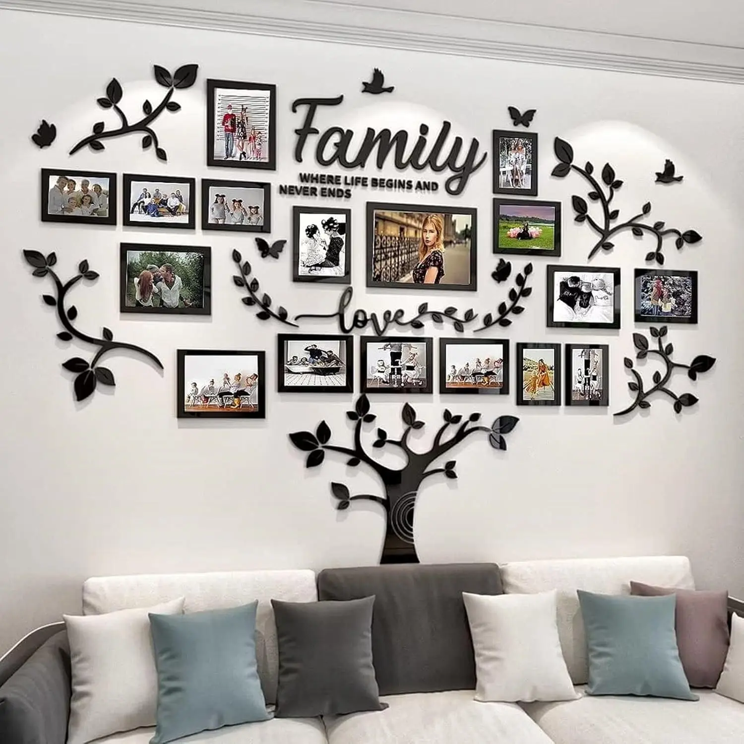 3D DIY Acrylic Tree-Shape Large Photo Frame Collage Box (17pcs, 207x146cm) - Durable Wall Gallery Frame with Stickers, Fits 4x6,5x7,8x10,11x14 Photos, Living Room Home Decor Gift for Father's Day, Valentine's Day