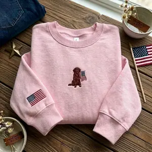 Dark Red Golden Retriever Embroidered Sweatshirt, Dog Mom Shirt , USA Flag Dog Lover Crewneck